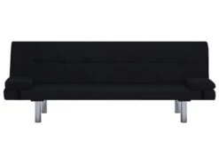 Canapé-lit Avec Deux Oreillers Noir Polyester -Accueil-Canapé canape 22059815