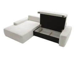 Canapé D'angle Gauche Convertible En Tissu Texturé Crème DAVISO -Accueil-Canapé canape 22099925