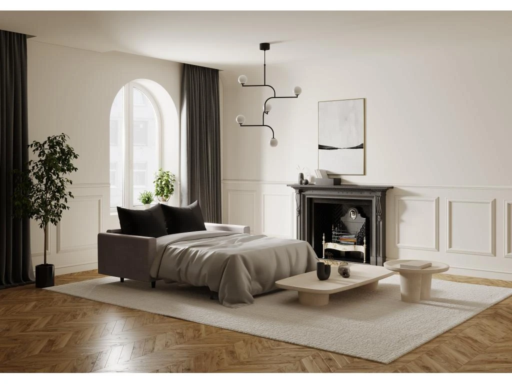 Canapé Convertible Matelas Velours Beige Taupe 160cm 5 Canapé Convertible Matelas Velours Beige Taupe 160cm – Image 3