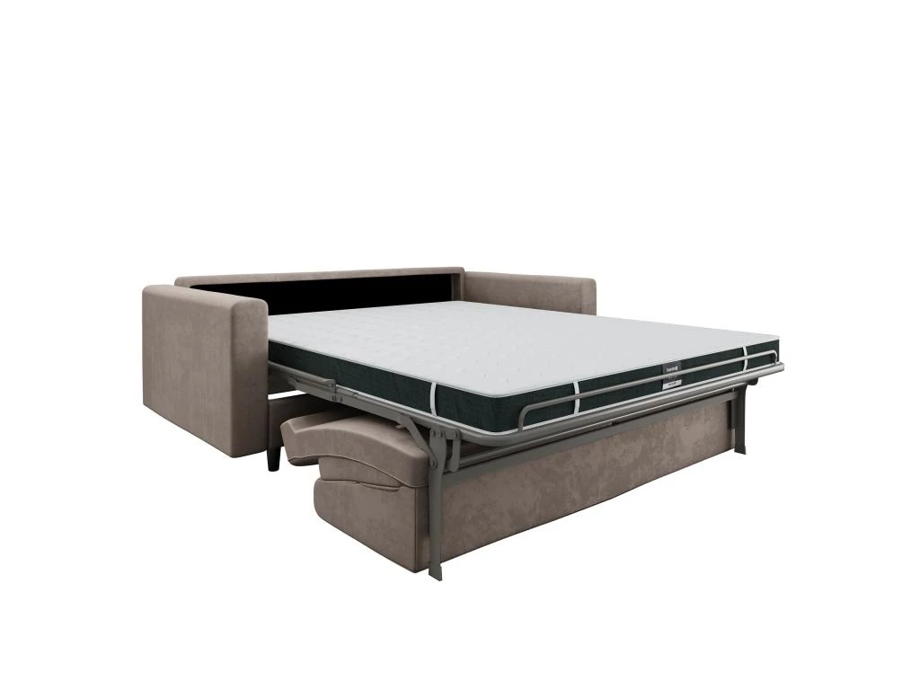 Canapé Convertible Matelas Velours Beige Taupe 160cm 6 Canapé Convertible Matelas Velours Beige Taupe 160cm – Image 4