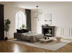 Canapé Convertible Matelas Velours Beige Taupe 140cm -Accueil-Canapé canape 22118605