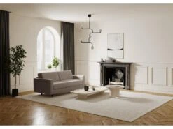 Canapé Convertible Matelas Velours Beige Taupe 140cm -Accueil-Canapé canape 22118613