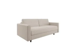 Canapé Convertible Matelas Tissu Tramé Beige 160cm