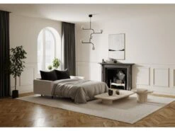 Canapé Convertible Matelas Tissu Tramé Beige 160cm -Accueil-Canapé canape 22118633