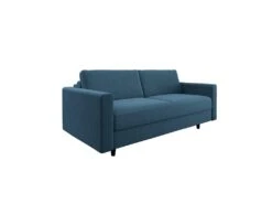 Canapé Convertible Matelas Tissu Tramé Bleu Gris 160cm