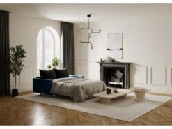 Canapé Convertible Matelas Tissu Tramé Bleu Gris 160cm 10 Canapé Convertible Matelas Tissu Tramé Bleu Gris 160cm -Accueil-Canapé canape 22118659