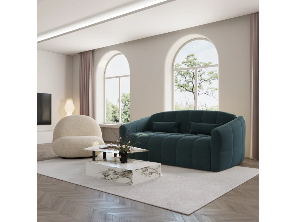 Canapé Convertible Express Dunlopillo Velours Bleu Paon 160cm 4 Canapé Convertible Express Dunlopillo Velours Bleu Paon 160cm – Image 2