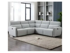 Canapé D'angle Dont 2 Places Relax électriques - Tissu Gris Clair - L 269 X P 269 X H 99 Cm - LANDON