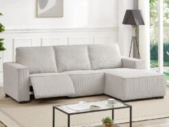 Canapé D'angle Droit Relax électrique En Velours Cotelé Gris Clair AMELIO 21 Canapé D'angle Droit Relax électrique En Velours Cotelé Gris Clair AMELIO -Accueil-Canapé canape 22177625