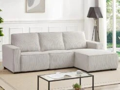 Canapé D'angle Droit Relax électrique En Velours Cotelé Gris Clair AMELIO 20 Canapé D'angle Droit Relax électrique En Velours Cotelé Gris Clair AMELIO -Accueil-Canapé canape 22177629