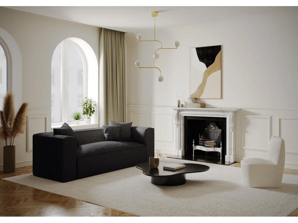 Canapé 3 Places Tissu Bouclette Noir 4 Canapé 3 Places Tissu Bouclette Noir – Image 2