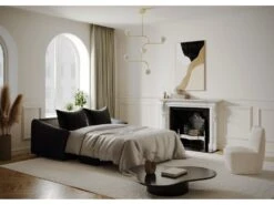 Canapé Convertible Express Matelas Tissu Bouclette Noir 160cm -Accueil-Canapé canape 22248763