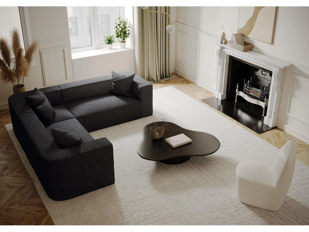 Canapé D'angle Symétrique Tissu Bouclette Noir 3 Canapé D'angle Symétrique Tissu Bouclette Noir