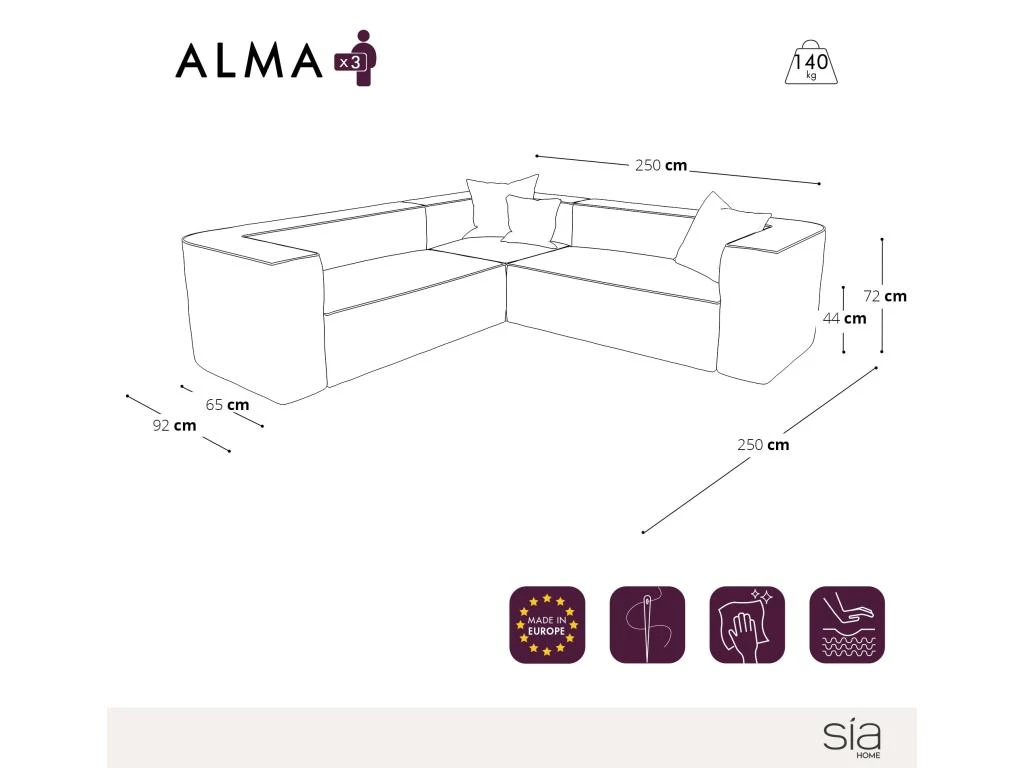 Canapé D'angle Symétrique Tissu Bouclette Noir 6 Canapé D'angle Symétrique Tissu Bouclette Noir – Image 4