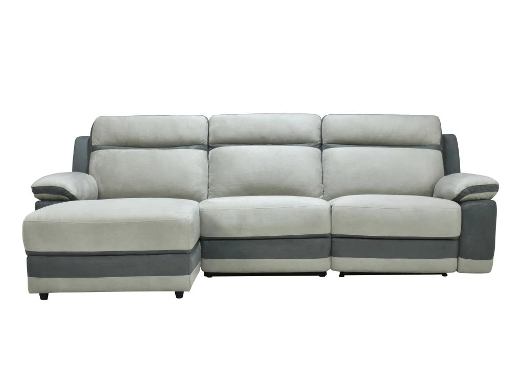 Canapé D'angle Gauche Relax En Microfibre Gris Clair Et Bandes Anthracites TALCA 5 Canapé D'angle Gauche Relax En Microfibre Gris Clair Et Bandes Anthracites TALCA – Image 3