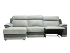 Canapé D'angle Gauche Relax En Microfibre Gris Clair Et Bandes Anthracites TALCA 14 Canapé D'angle Gauche Relax En Microfibre Gris Clair Et Bandes Anthracites TALCA -Accueil-Canapé canape 22253765