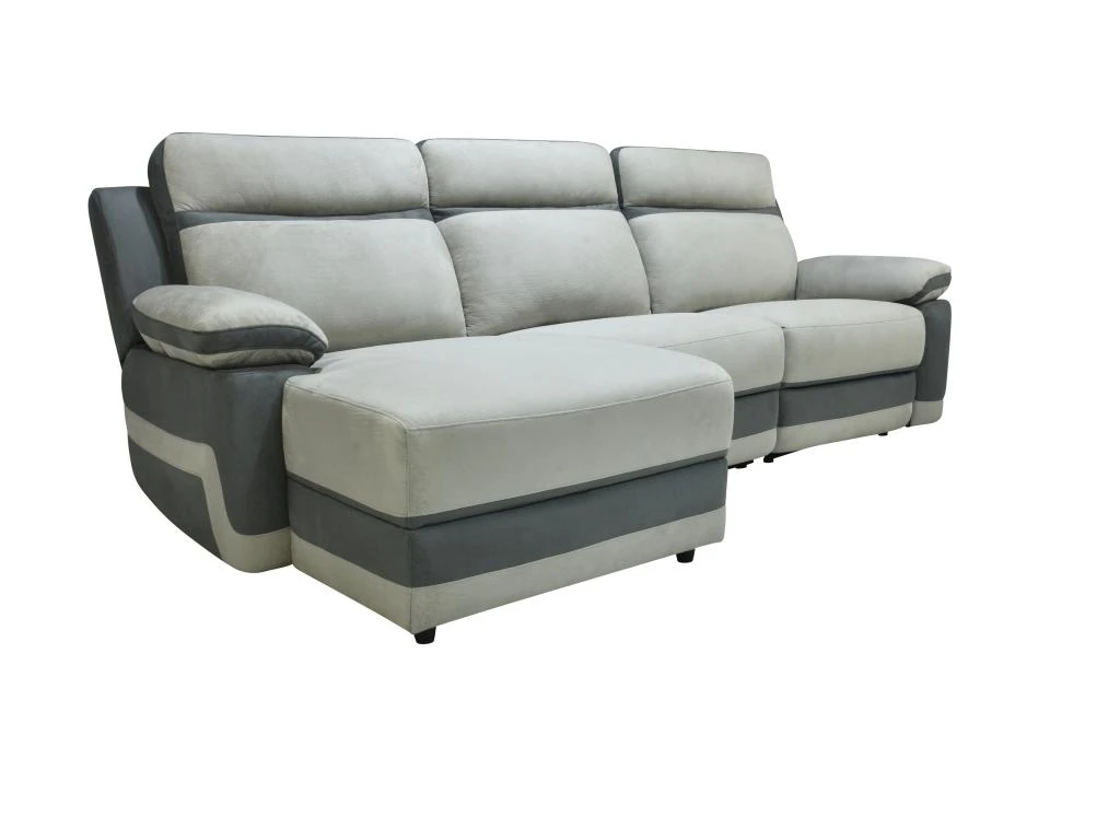 Canapé D'angle Gauche Relax En Microfibre Gris Clair Et Bandes Anthracites TALCA 4 Canapé D'angle Gauche Relax En Microfibre Gris Clair Et Bandes Anthracites TALCA – Image 2