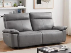 Canapé 3 Places Relax électrique En Cuir De Vachette Gris NOVENA -Accueil-Canapé canape 22267205