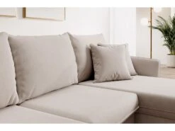 Canapé D'angle - 223 Cm - Avec Fonction Couchage - Velours Hydrophobe - Beige - Pieds Noirs - VOLIO -Accueil-Canapé canape 22358215