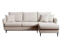 Canapé D'angle - 223 Cm - Avec Fonction Couchage - Velours Hydrophobe - Beige - Pieds Noirs - VOLIO -Accueil-Canapé canape 22358217