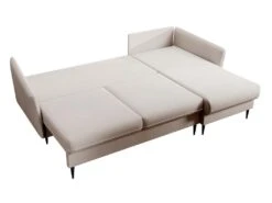 Canapé D'angle - 223 Cm - Avec Fonction Couchage - Velours Hydrophobe - Beige - Pieds Noirs - VOLIO -Accueil-Canapé canape 22358221