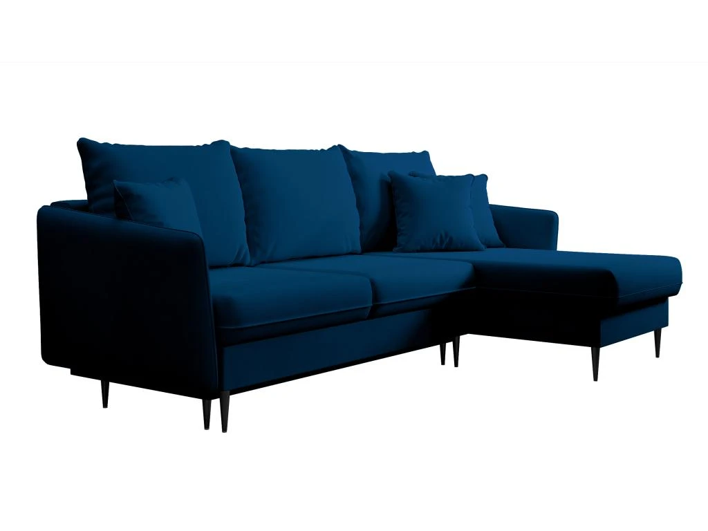 Canapé D'angle - 223 Cm - Avec Fonction Couchage - Velours Hydrophobe - Bleu Marin - Pieds Noirs - VOLIO 7 Canapé D'angle - 223 Cm - Avec Fonction Couchage - Velours Hydrophobe - Bleu Marin - Pieds Noirs - VOLIO – Image 5