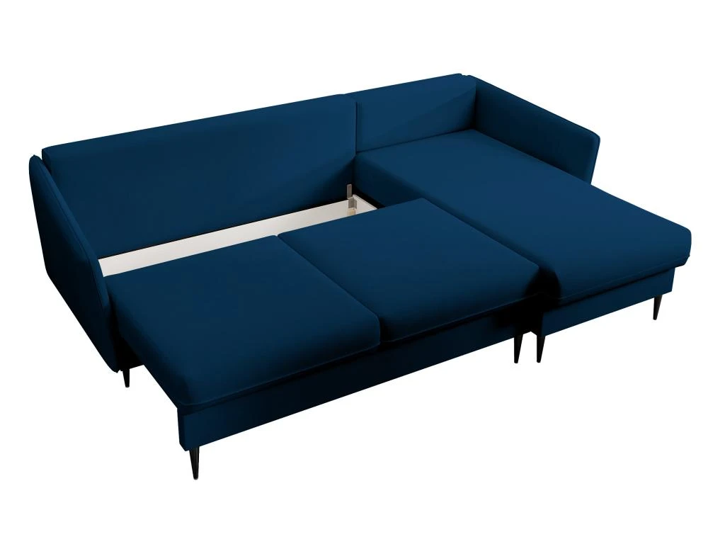 Canapé D'angle - 223 Cm - Avec Fonction Couchage - Velours Hydrophobe - Bleu Marin - Pieds Noirs - VOLIO 9 Canapé D'angle - 223 Cm - Avec Fonction Couchage - Velours Hydrophobe - Bleu Marin - Pieds Noirs - VOLIO – Image 7