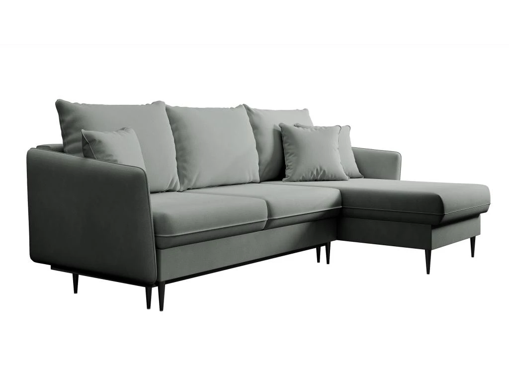 Canapé D'angle - 223 Cm - Avec Fonction Couchage - Velours Hydrophobe - Gris - Pieds Noirs - VOLIO 7 Canapé D'angle - 223 Cm - Avec Fonction Couchage - Velours Hydrophobe - Gris - Pieds Noirs - VOLIO – Image 5