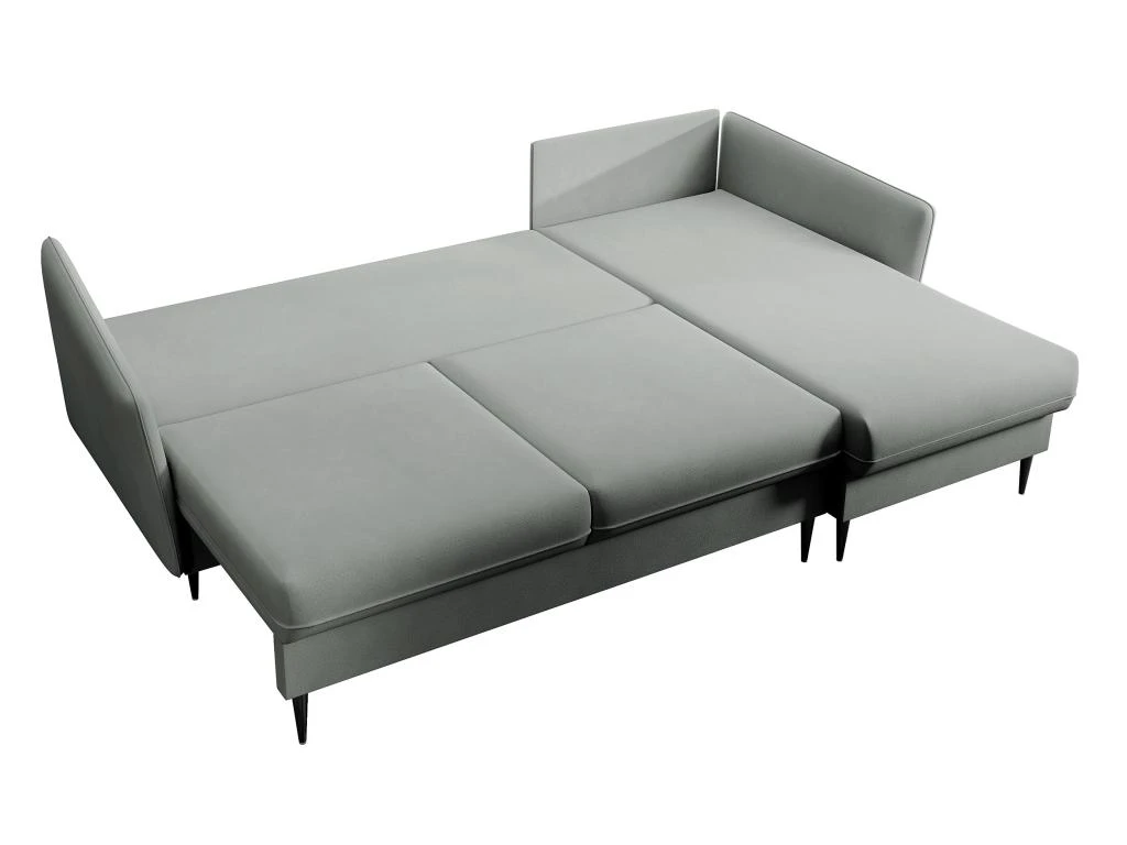 Canapé D'angle - 223 Cm - Avec Fonction Couchage - Velours Hydrophobe - Gris - Pieds Noirs - VOLIO 8 Canapé D'angle - 223 Cm - Avec Fonction Couchage - Velours Hydrophobe - Gris - Pieds Noirs - VOLIO – Image 6