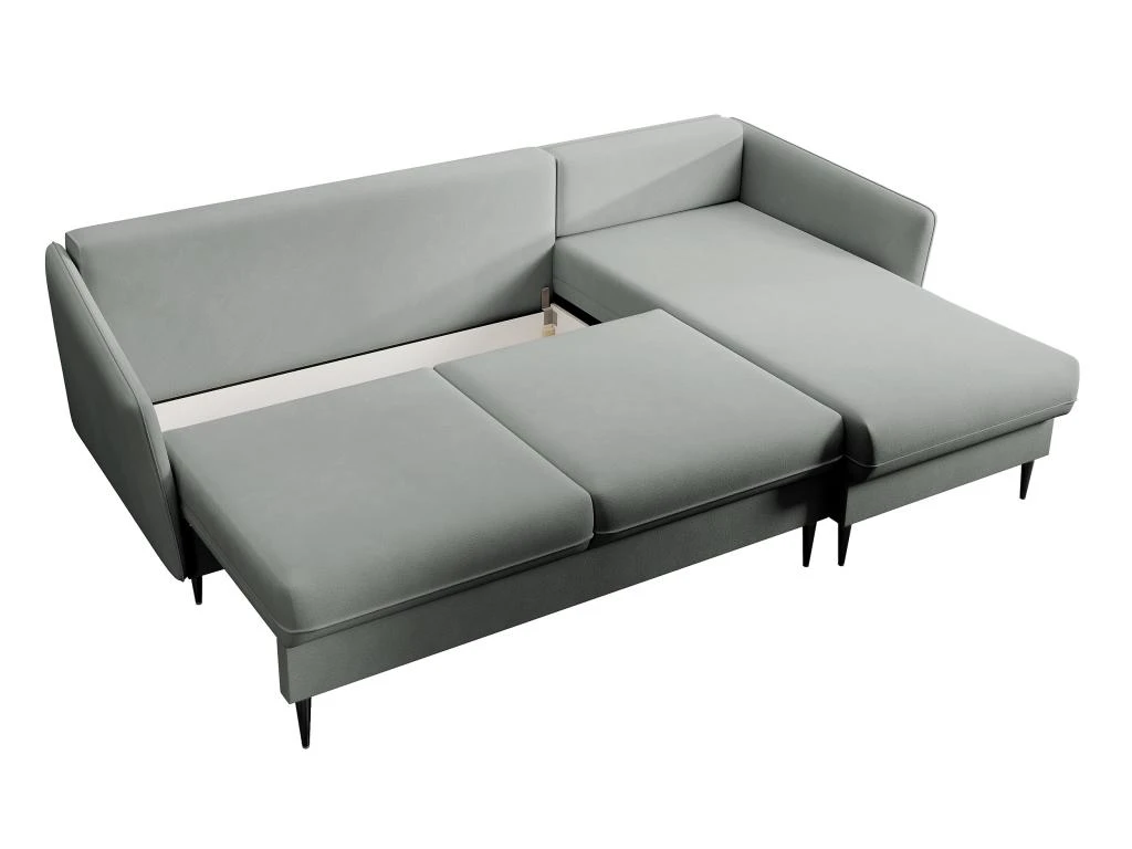 Canapé D'angle - 223 Cm - Avec Fonction Couchage - Velours Hydrophobe - Gris - Pieds Noirs - VOLIO 9 Canapé D'angle - 223 Cm - Avec Fonction Couchage - Velours Hydrophobe - Gris - Pieds Noirs - VOLIO – Image 7