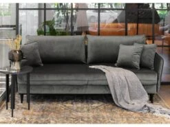 Canapé - 221 Cm - Trois Places Velours Hydrophobe - Gris - Pieds Noirs - VOLIO -Accueil-Canapé canape 22358451