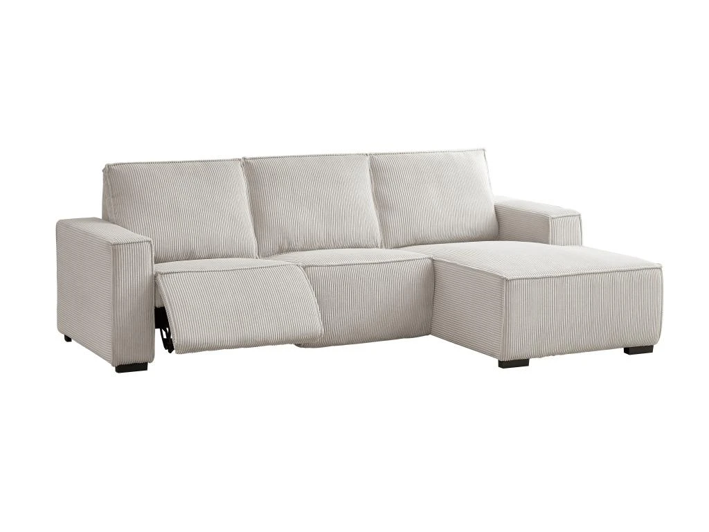 Canapé D'angle Droit Relax électrique En Velours Cotelé Gris Clair AMELIO 7 Canapé D'angle Droit Relax électrique En Velours Cotelé Gris Clair AMELIO – Image 5