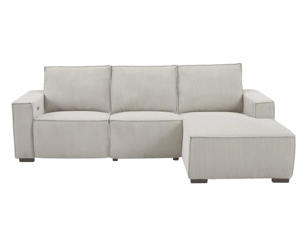 Canapé D'angle Droit Relax électrique En Velours Cotelé Gris Clair AMELIO 5 Canapé D'angle Droit Relax électrique En Velours Cotelé Gris Clair AMELIO – Image 3