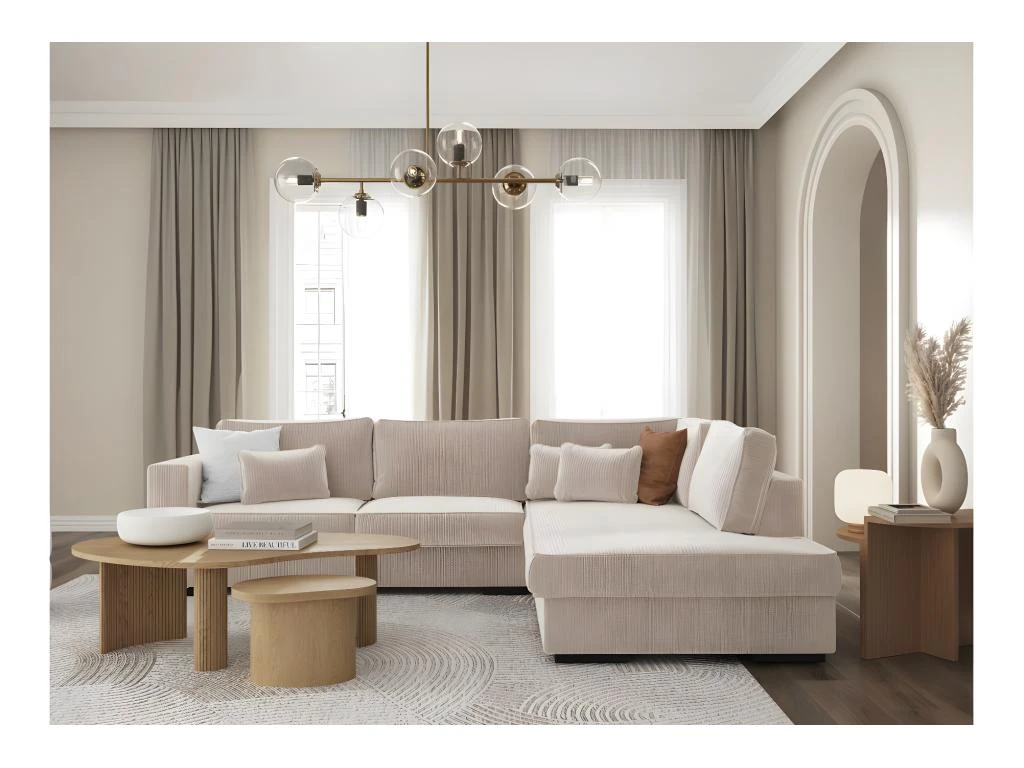 BELAMI - Canapé D'angle 4 Places En Velours Côtelé - Beige - Angle Droit 4 BELAMI - Canapé D'angle 4 Places En Velours Côtelé - Beige - Angle Droit – Image 2