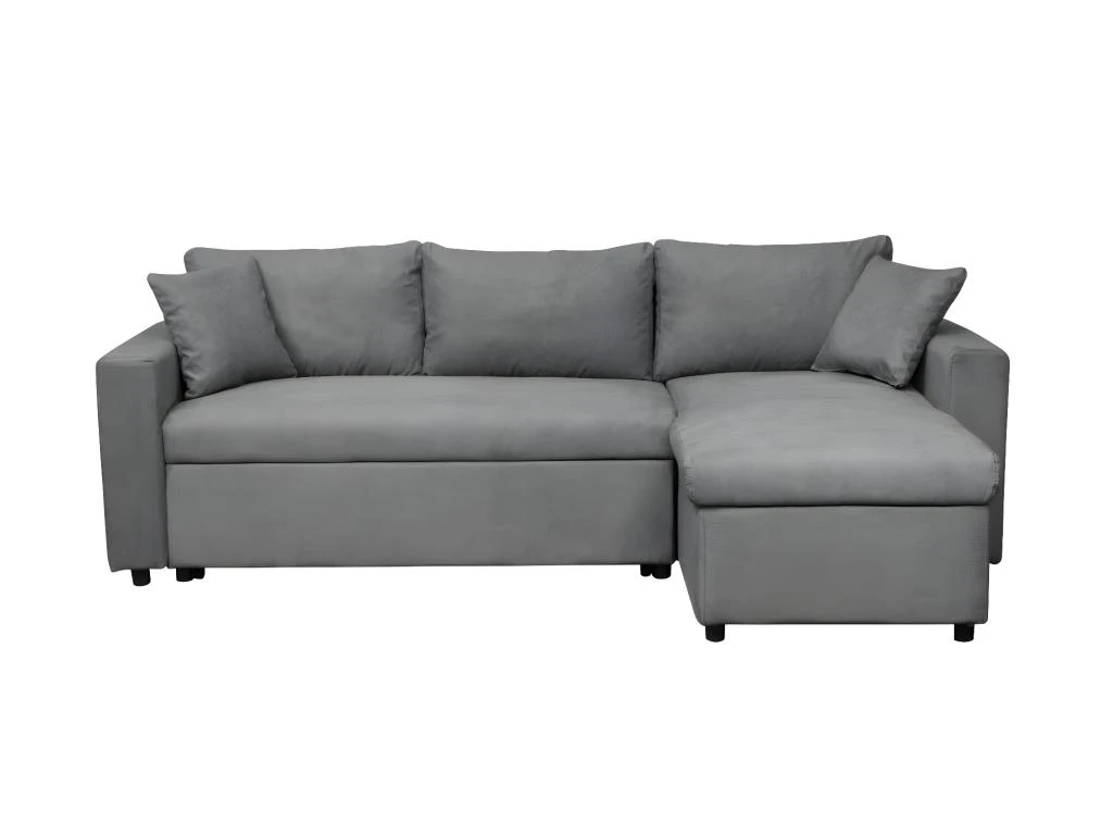Canapé D'Angle MARIA Réversible Et Convertible Avec Coffre En Microfibre - Gris 3 Canapé D'Angle MARIA Réversible Et Convertible Avec Coffre En Microfibre - Gris