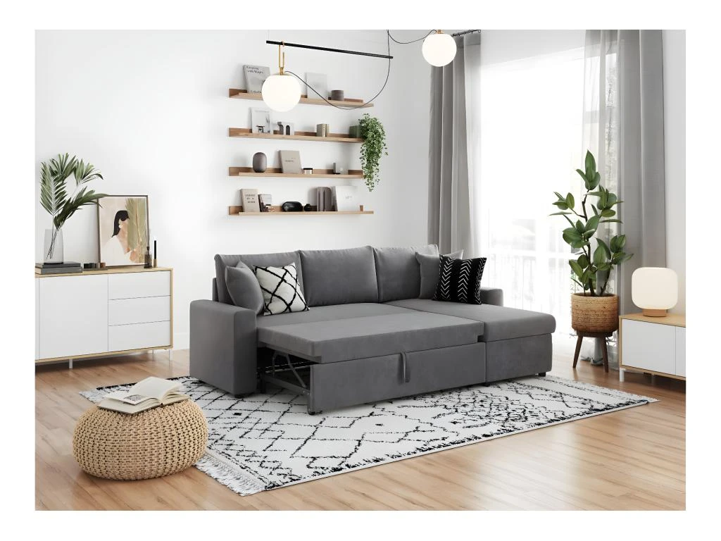 Canapé D'Angle MARIA Réversible Et Convertible Avec Coffre En Microfibre - Gris 4 Canapé D'Angle MARIA Réversible Et Convertible Avec Coffre En Microfibre - Gris – Image 2