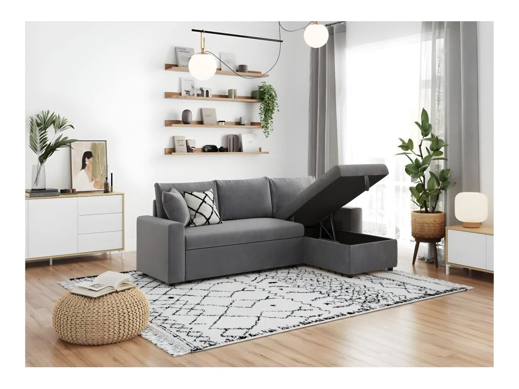 Canapé D'Angle MARIA Réversible Et Convertible Avec Coffre En Microfibre - Gris 5 Canapé D'Angle MARIA Réversible Et Convertible Avec Coffre En Microfibre - Gris – Image 3