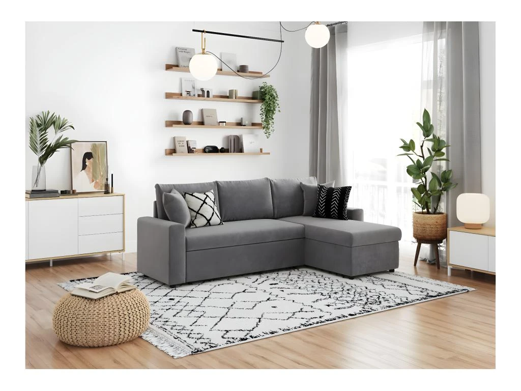 Canapé D'Angle MARIA Réversible Et Convertible Avec Coffre En Microfibre - Gris 6 Canapé D'Angle MARIA Réversible Et Convertible Avec Coffre En Microfibre - Gris – Image 4
