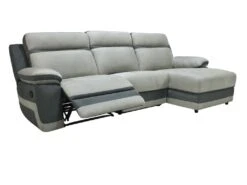 Canapé D'angle Droit Relax En Microfibre Gris Clair Et Bandes Anthracites TALCA -Accueil-Canapé canape 22492809