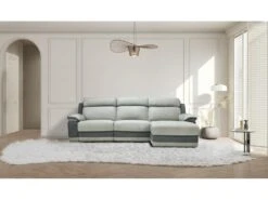 Canapé D'angle Droit Relax En Microfibre Gris Clair Et Bandes Anthracites TALCA