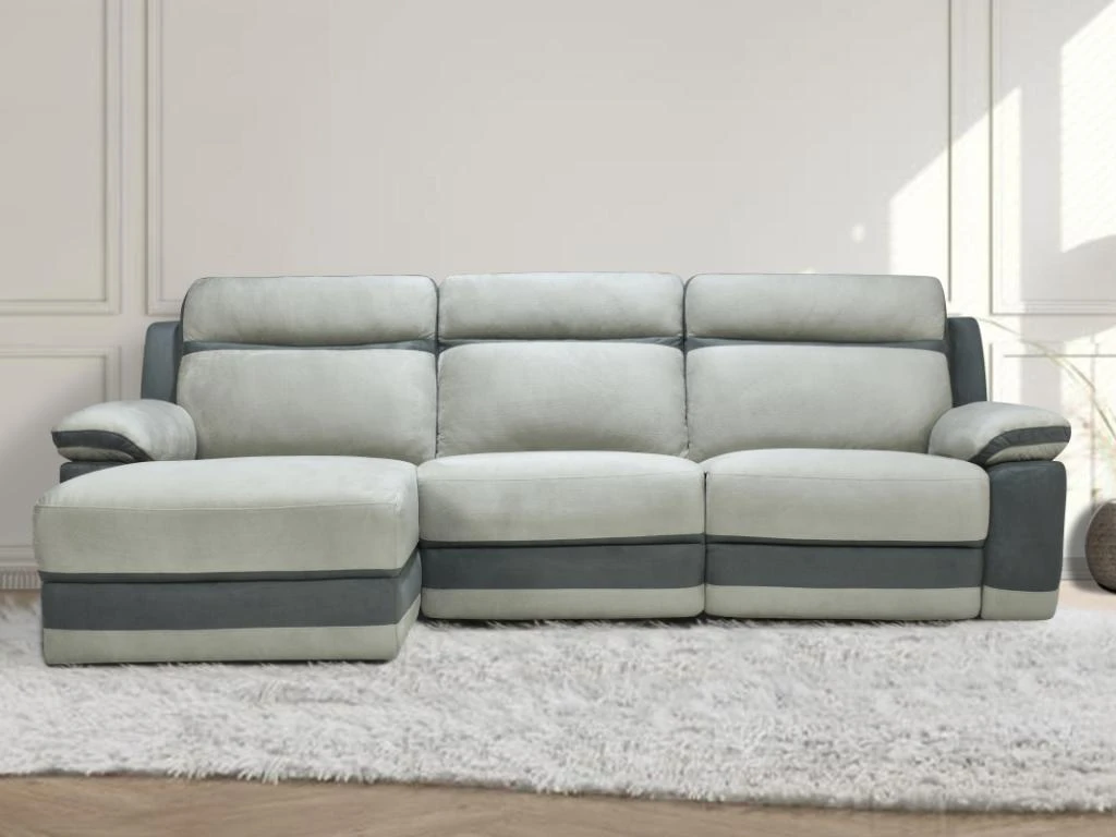 Canapé D'angle Gauche Relax En Microfibre Gris Clair Et Bandes Anthracites TALCA 10 Canapé D'angle Gauche Relax En Microfibre Gris Clair Et Bandes Anthracites TALCA – Image 8