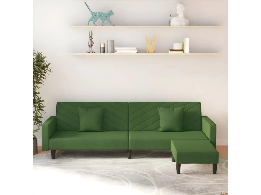 Canapé-lit 2 Places 2 Oreillers Repose-pied Vert Foncé Velours 3 Canapé-lit 2 Places 2 Oreillers Repose-pied Vert Foncé Velours