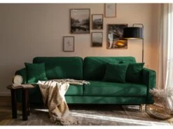 Canapé Convertible - 200 Cm - 3 Places - Velours Hydrophobe - Vert - VALICO -Accueil-Canapé canape 22704887