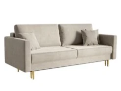 Canapé Convertible - 200 Cm - 3 Places - Velours Hydrophobe - Beige - VALICO -Accueil-Canapé canape 22704957