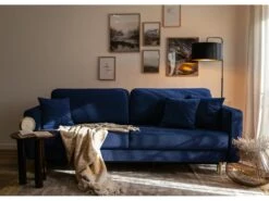 Canapé Convertible - 200 Cm - 3 Places - Velours Hydrophobe - Bleu Marin - VALICO -Accueil-Canapé canape 22704997