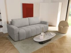 Canapé 3 Places Convertible En Tissu Bouclette Gris Clair ISSORO