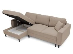 Canapé D'angle - 230 Cm - En L Avec Un Coffre De Rangement - Velours Hydrophobe - Beige Foncé - Côté Gauche - NALIKA -Accueil-Canapé canape 22805737