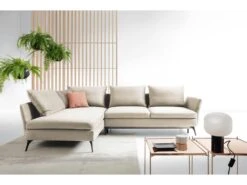 Canapé D'angle - 282 Cm - En L Avec Un Coffre De Rangement - Tissu Hydrophobe - Crème - Côté Gauche - DEMISBAL