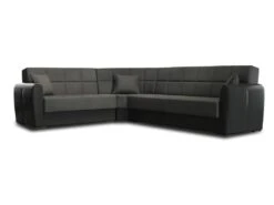 Canapé Dgytkjæ, Canapé D'angle Avec Rangement En éco-cuir Et Tissu, Canapé De Salon Avec Ouverture Clic-clac Et Péninsule Réversible, 305x238h91 Cm, Noir Et Gris Foncé