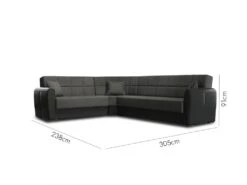 Canapé Dgytkjæ, Canapé D'angle Avec Rangement En éco-cuir Et Tissu, Canapé De Salon Avec Ouverture Clic-clac Et Péninsule Réversible, 305x238h91 Cm, Noir Et Gris Foncé -Accueil-Canapé canape 22872059